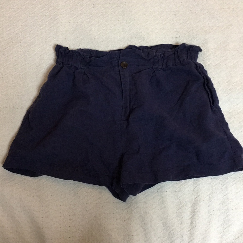 Blue Paper Bag High Waisted Shorts